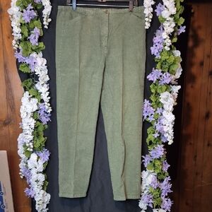 Blair Olive Green Cotton-Blend Pants with Button Waist